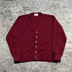 Vintage 100% Virgin Orlon Acrylic Cardigan Sweater Size XL Red 70s Grandpa Core